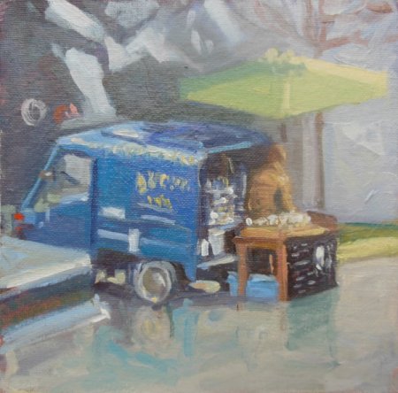 Picture of the Week: <p>Early morning commuters can by a fresh hot coffee from the portable coffee cart on Howard Street, there in all weathers but welcome I am sure.</p>