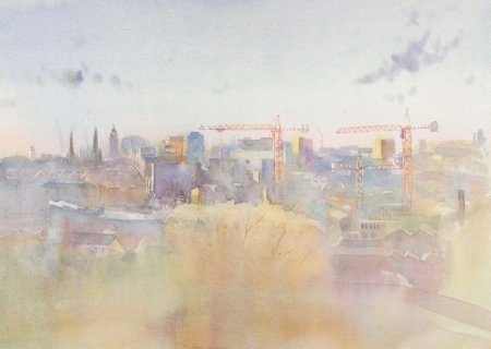 Picture of the Week: <p>Painted a when the city horizon was full of cranes. I got up at 5 am to capture this scene.</p>